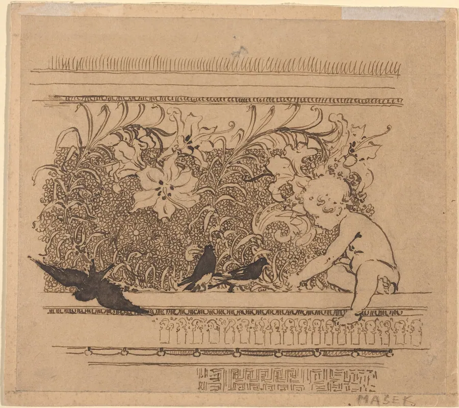 Ornamental Design with Birds and Lily by Karel Vitezslav Masek