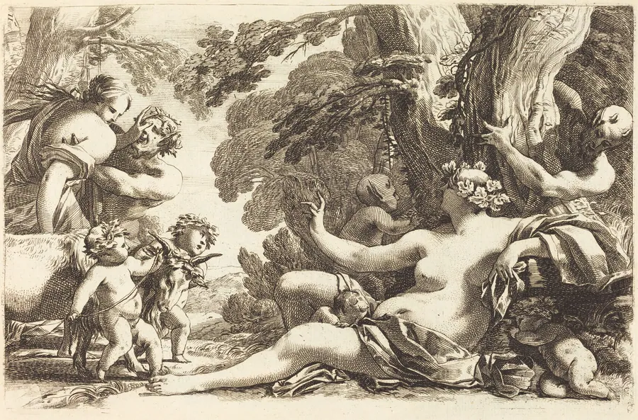 Seated Bacchante with Children by Michel Dorigny