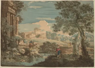 Heroic Landscape with Fisherman, Cows, and Horsemen