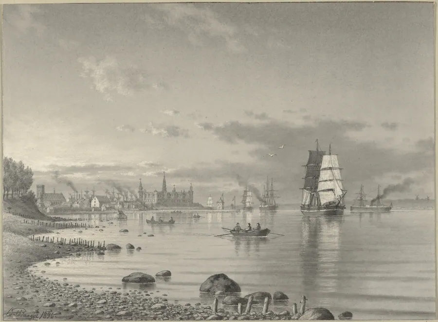 Shipping on the Oresund with Helsingor and Kronborg Castle in the Distance by Carl Emil Baagöe