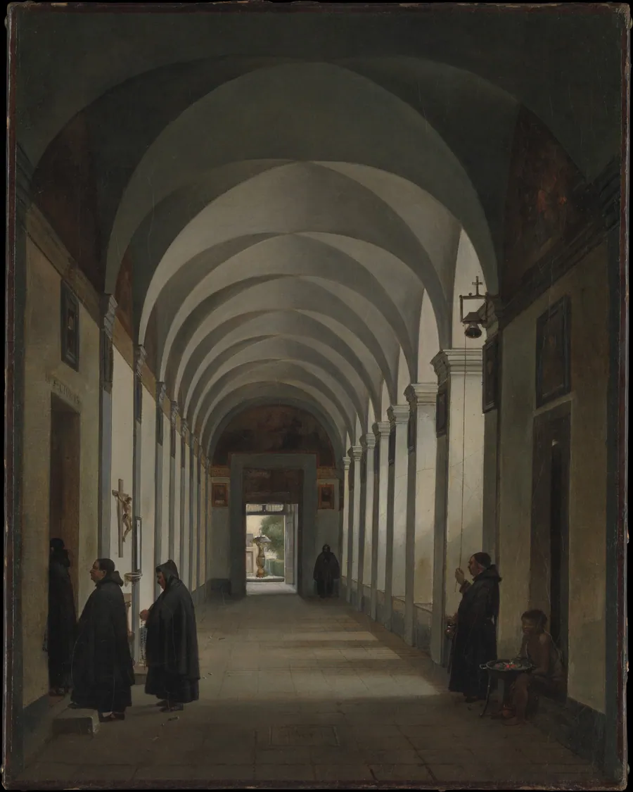 Monks in the Cloister of the Church of Gesù e Maria, Rome by François Marius Granet