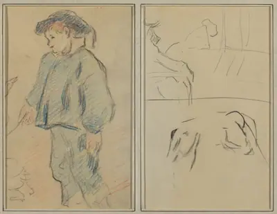 Breton Boy Tending Geese; Cows and a Figure Leaning on a Ledge [verso]