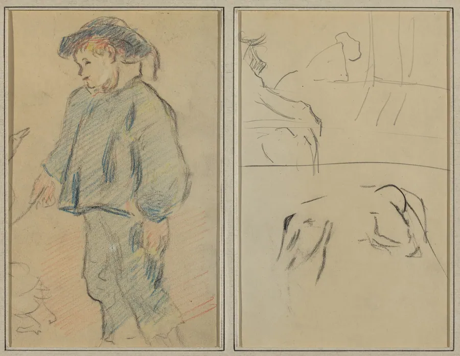 Breton Boy Tending Geese; Cows and a Figure Leaning on a Ledge [verso] by Paul Gauguin