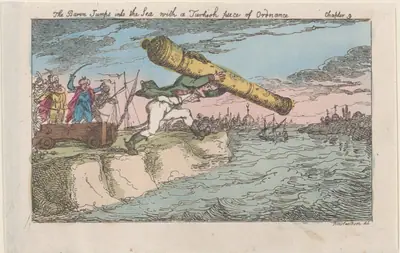 The Baron Jumps into the Sea with a Turkish piece of Ordnance