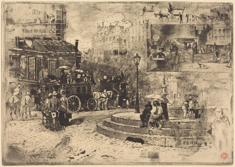 La Place Pigalle en 1878 (Place Pigalle in 1878) by Félix-Hilaire Buhot