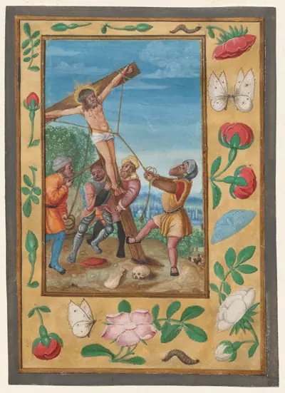 Leaf from a Book of Hours: The Raising of the Cross