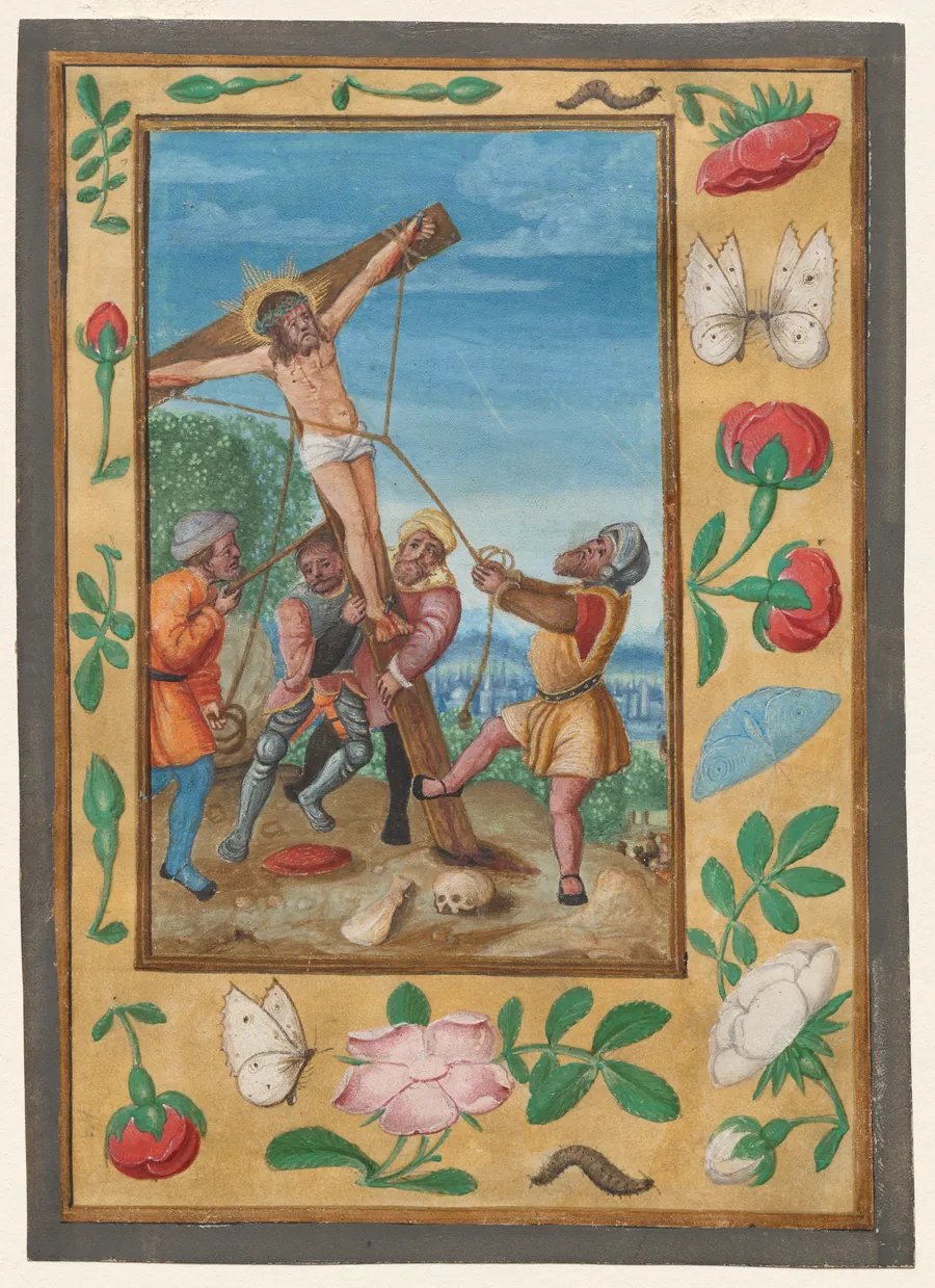 Leaf from a Book of Hours: The Raising of the Cross