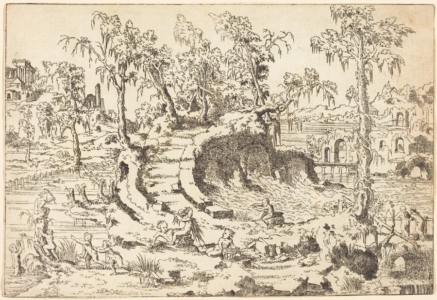 Putti Playing in a Fanciful Landscape by Jean Cousin the Younger