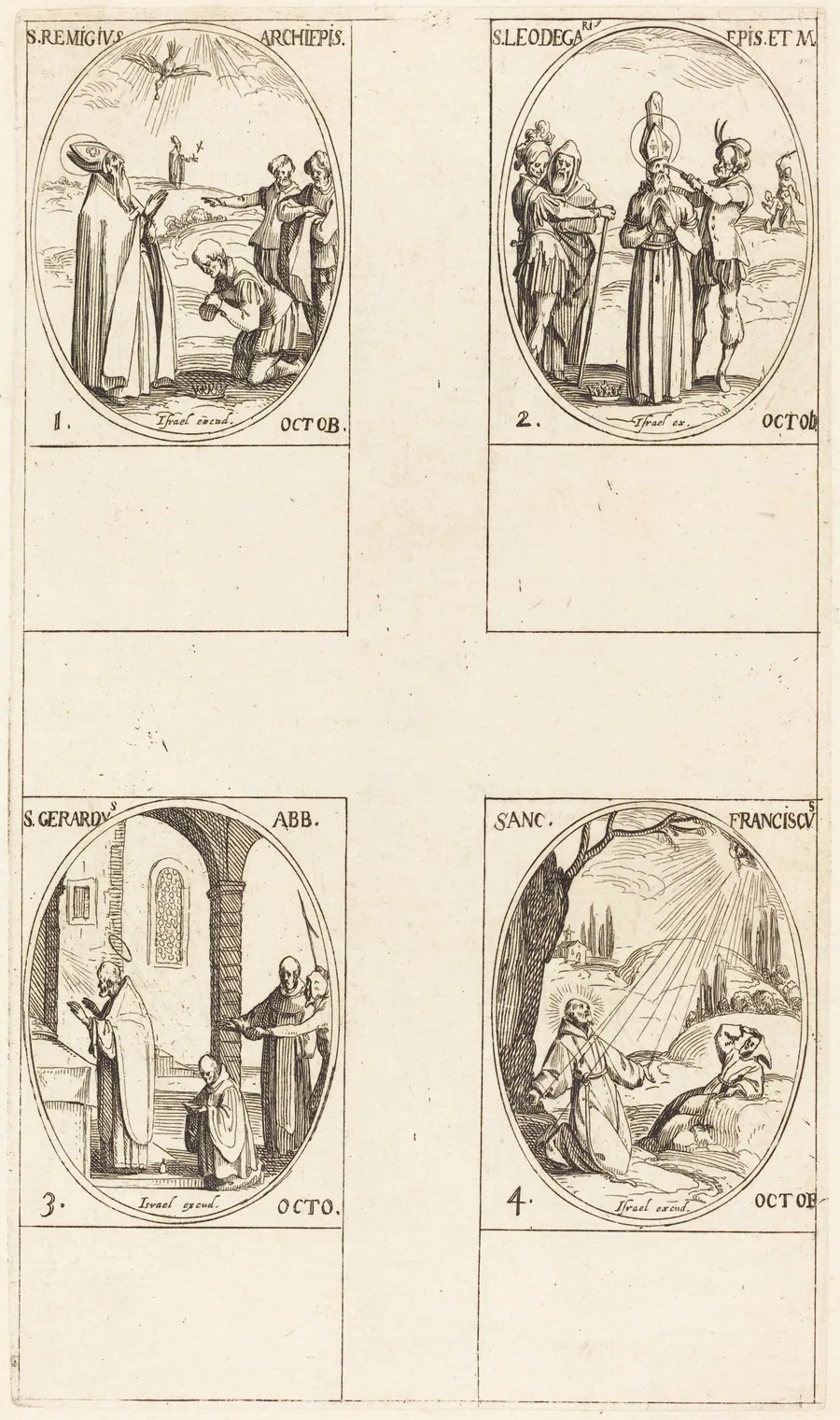 St. Remigius; St. Leodegarius; St. Gerard, Abbot; St. Francis of Assisi by Jacques Callot