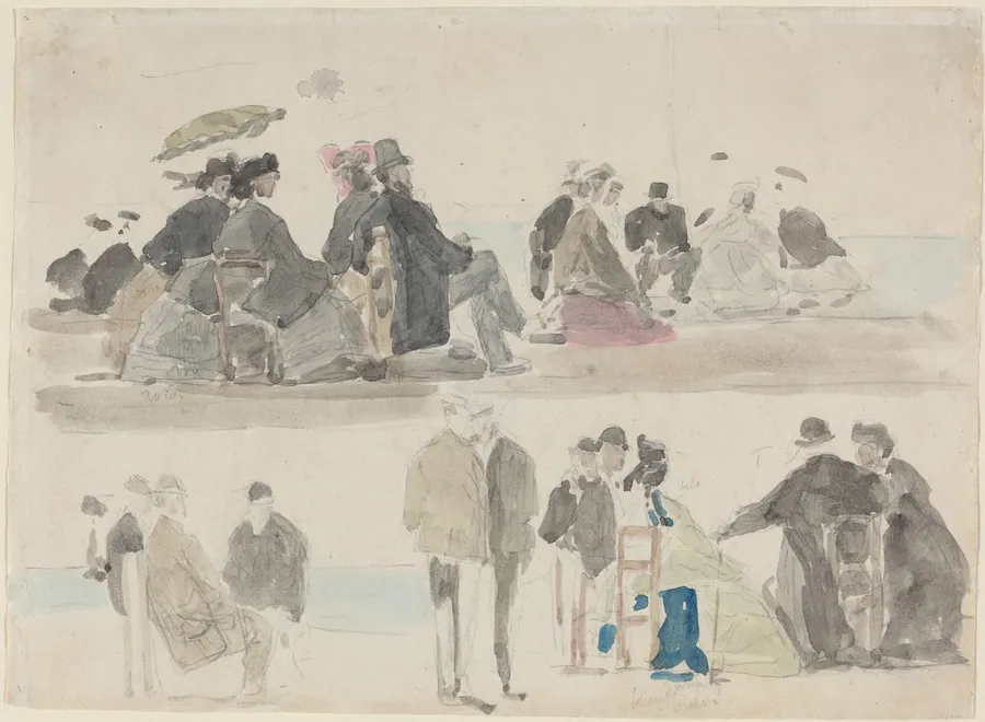 Ladies and Gentlemen on the Beach, in Two Registers by Eugène Boudin