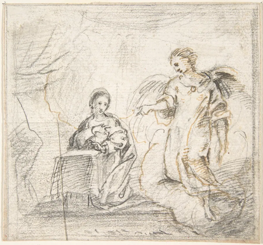 The Annunciation (Angel Approaching From the Right) by Anonymous, Spanish, School of Seville, 17th century