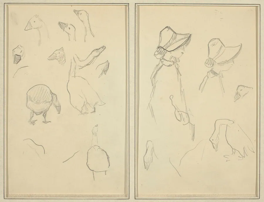Geese; Girls in Bonnets, Geese [recto] by Paul Gauguin