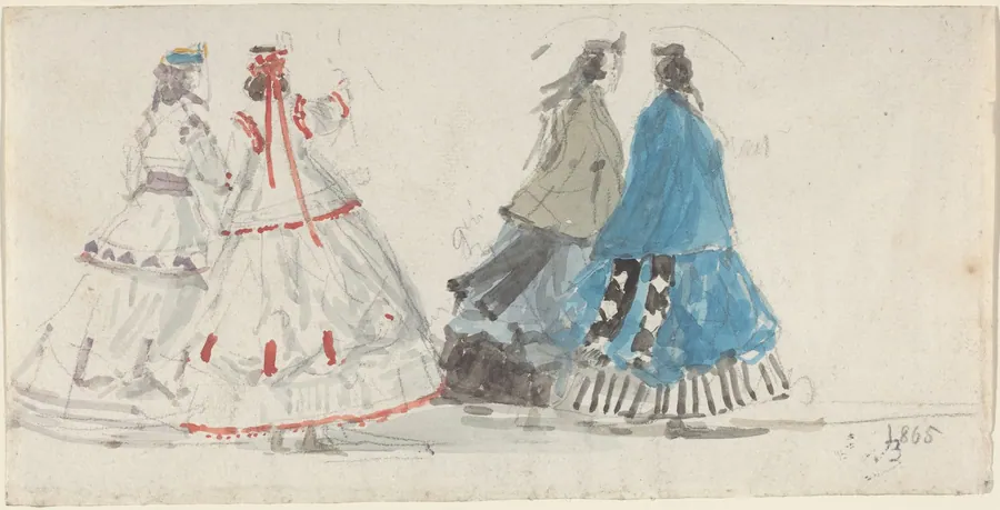 Four Ladies in Crinolines Walking at Trouville by Eugène Boudin