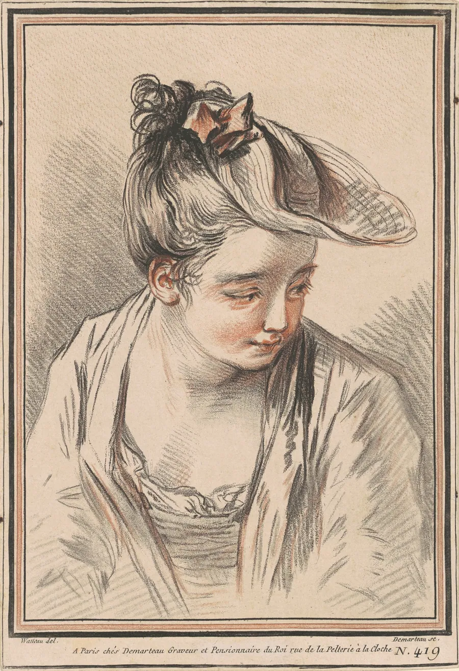 Head of a Young Woman Wearing a Hat by Gilles Demarteau the Elder