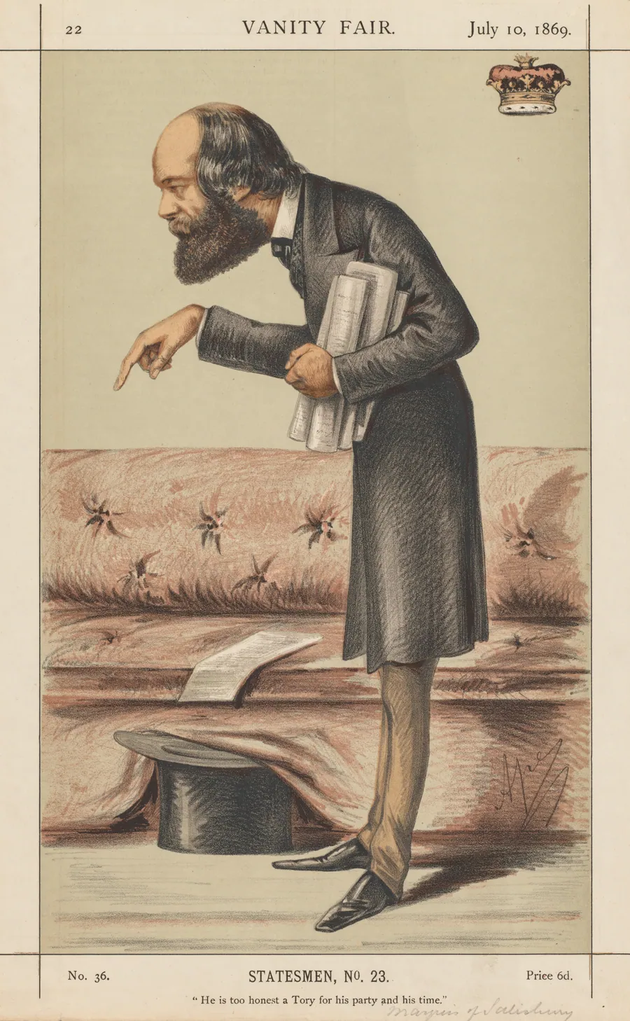 Vanity Fair: Statesman, No. 23 "He is too honest a Tory for his party and time" by Carlo (Ape) Pellegrini