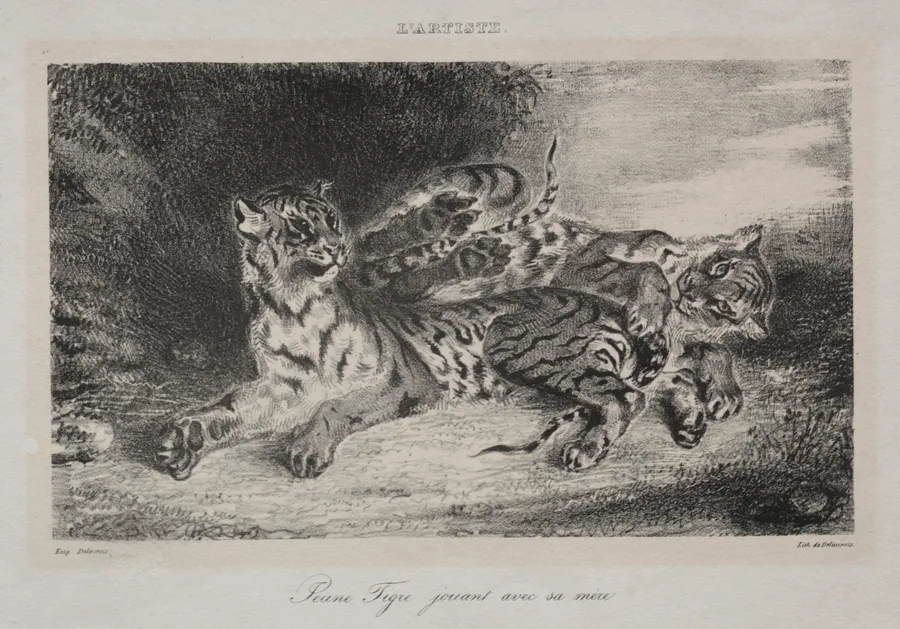 Young Tiger Playing with its Mother by Eugène Delacroix