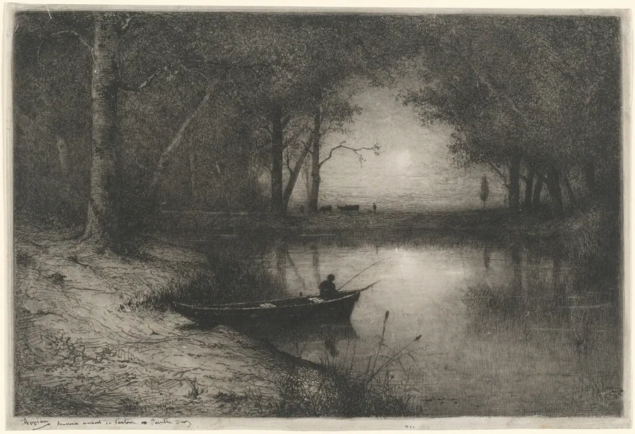 Pêcheur en Canot, au bord d'une Rivière (Fisherman in a Boat) by Adolphe Appian
