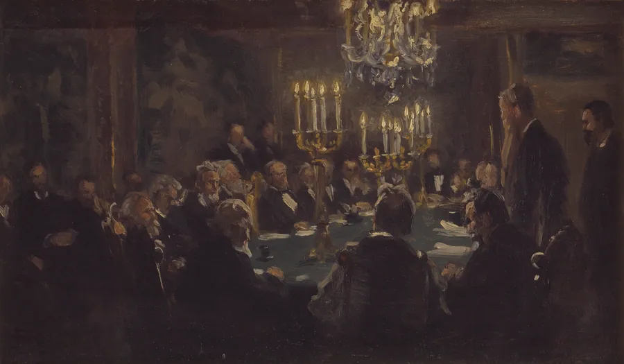 Kompositionsskitse til "Et Møde i Videnskabernes Selskab" i Videnskabernes Selskab by P.S. Krøyer