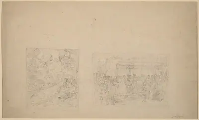 Study of Moses Striking the Rock and a Procession [verso]