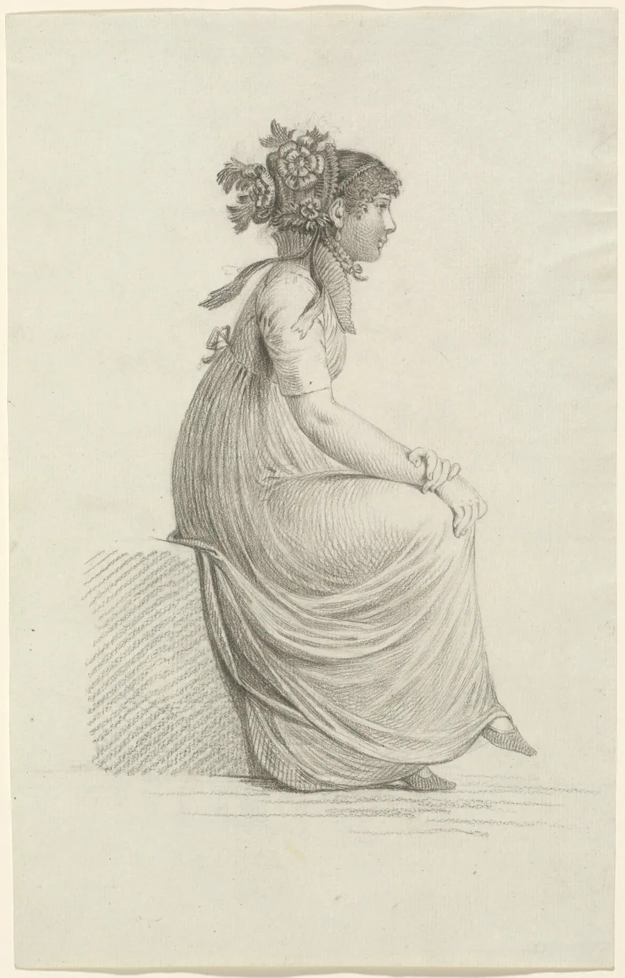A Seated Young Woman Wearing a Fashionable Hat by Carl Wilhelm Kolbe
