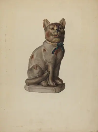 Pa. German Chalkware Cat with Mouse