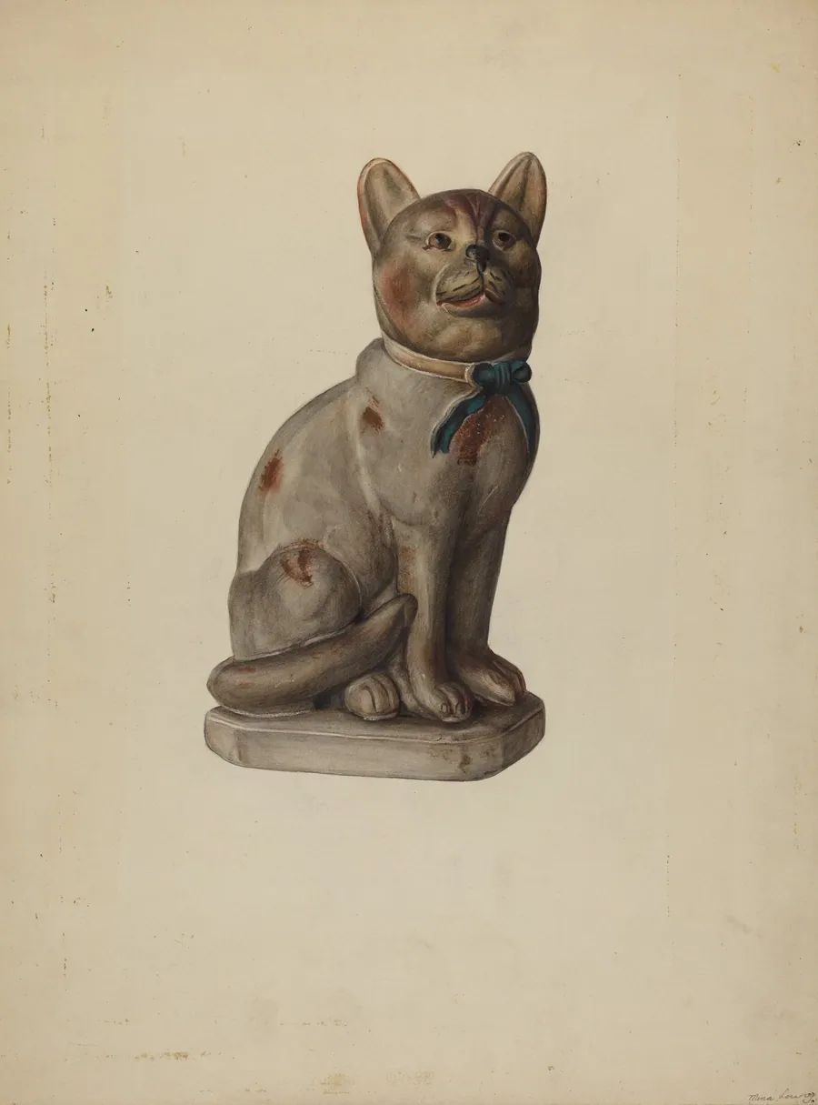 Pa. German Chalkware Cat with Mouse by Mina Lowry