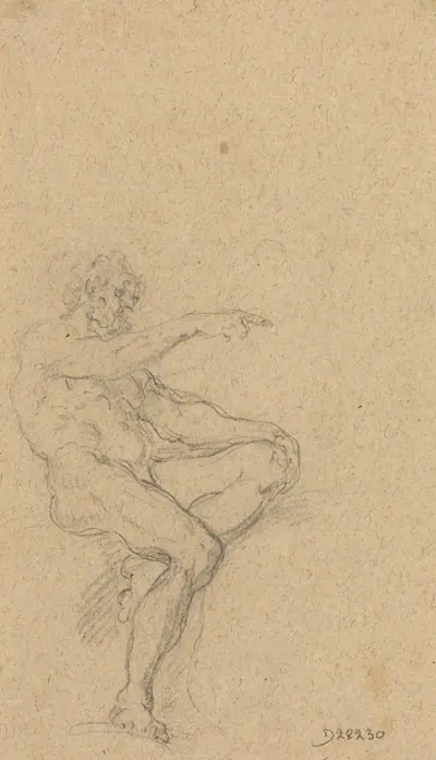 A Seated Nude Man Pointing to the Right