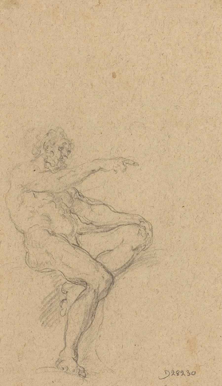 A Seated Nude Man Pointing to the Right by Francesco Solimena