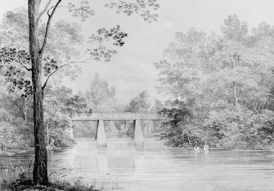 Bridge over Crumelbow Creek, David Hosack Estate, Hyde Park, New York (from Hosack Album) by Thomas Kelah Wharton