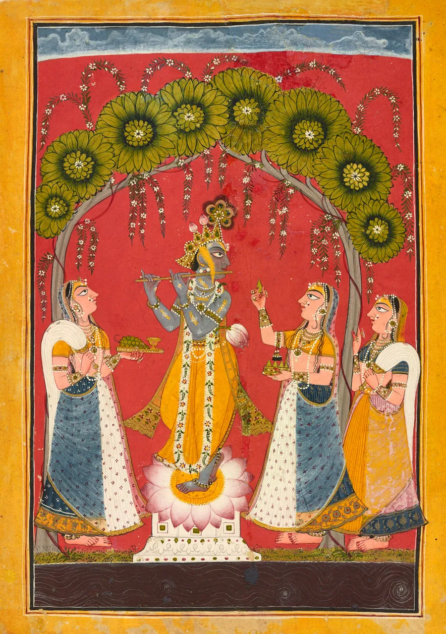 Krishna fluting, folio from a Dasavatar series by Attributed to the Master of the Court of Mankot (active early 18th century)