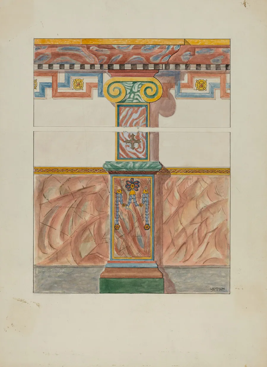 Painted Wall Decoration, Detail of Pilaster by Warren W. Lemmon