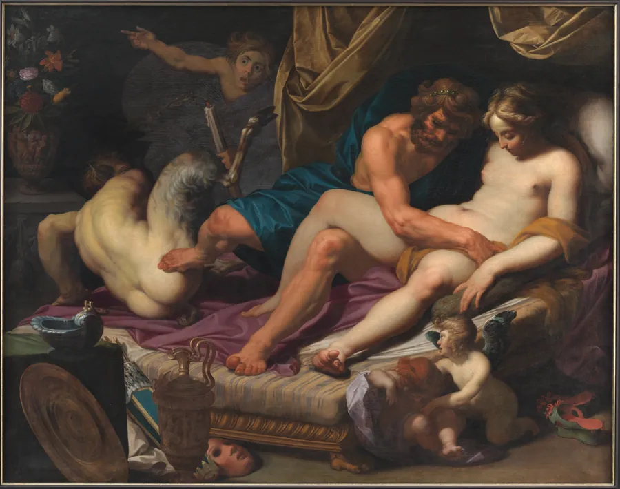 Herkules fordriver Faunus fra Omfales leje by Abraham I Janssens