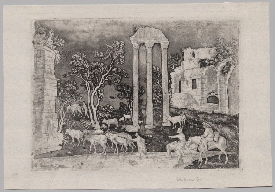 Pastoral Landscape with Ruins and a Ford by Gerhardt Janssen