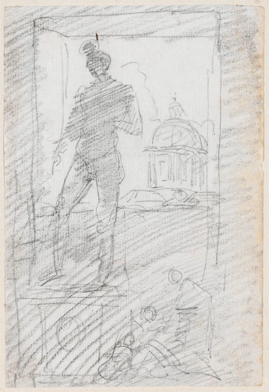 Statue of a Nude before a Window View by Hubert Robert