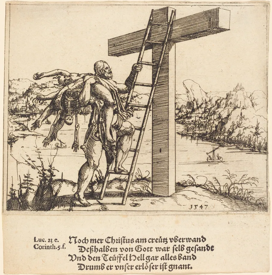 Christ Ascending the Cross with Sin, Death, and the Devil by Augustin Hirschvogel