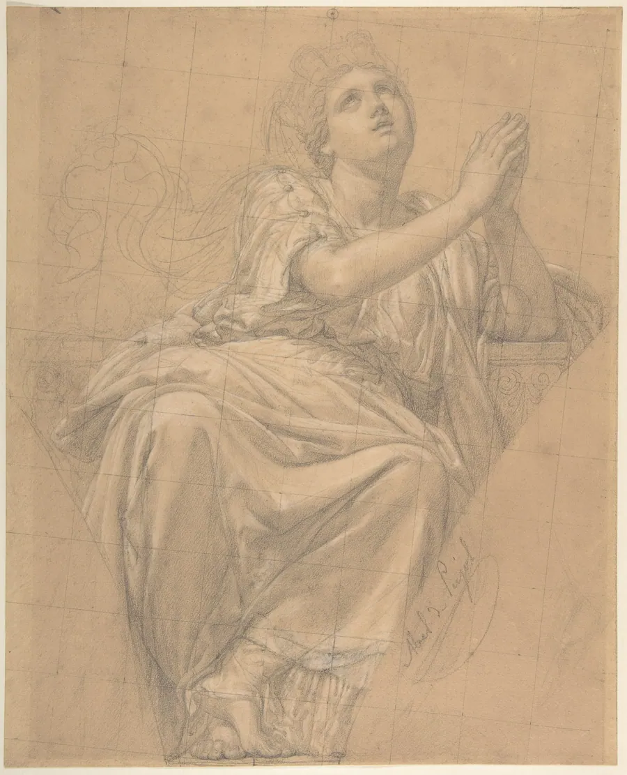 Allegorical Figure of the City of Piacenza, for a Pendentive in the Chapel of Saint-Roch, Church of Saint-Sulpice, Paris (recto); Studies for the Same Figure (verso) by Alexandre Denis Abel de Pujol