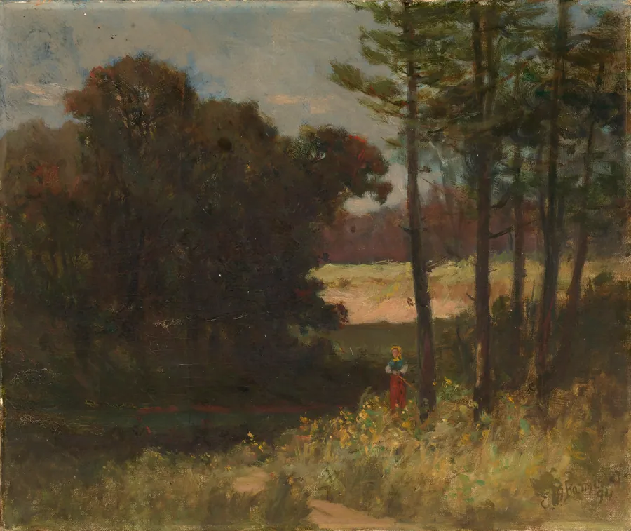 Untitled (landscape with trees and woman) by Edward Mitchell Bannister, born St. Andrews, New Brunswick, Canada 1828-died Providence, RI 1901