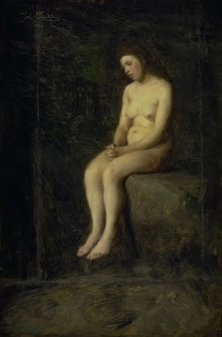 En nymfe. Siddende kvindelig model by Julius Paulsen