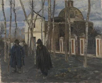 Tiggere uden for en kirke. San Giuliano ved Pompeji