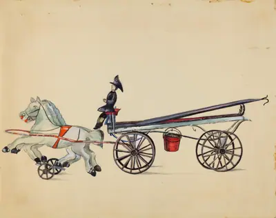Toy Hook and Ladder, with Two Horses