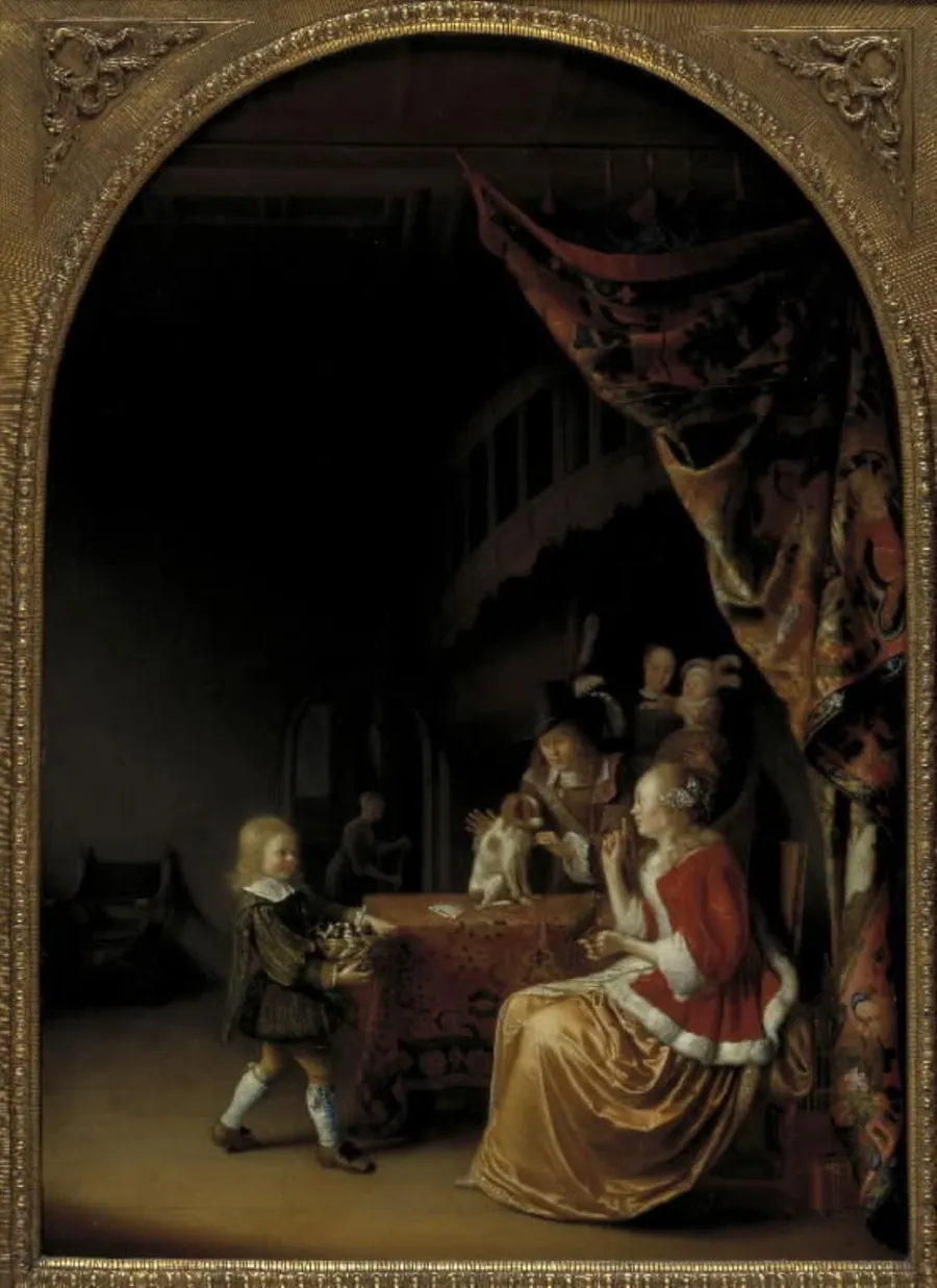 Scene i et rigt hollandsk hjem by Pieter Cornelisz. van Slingelandt