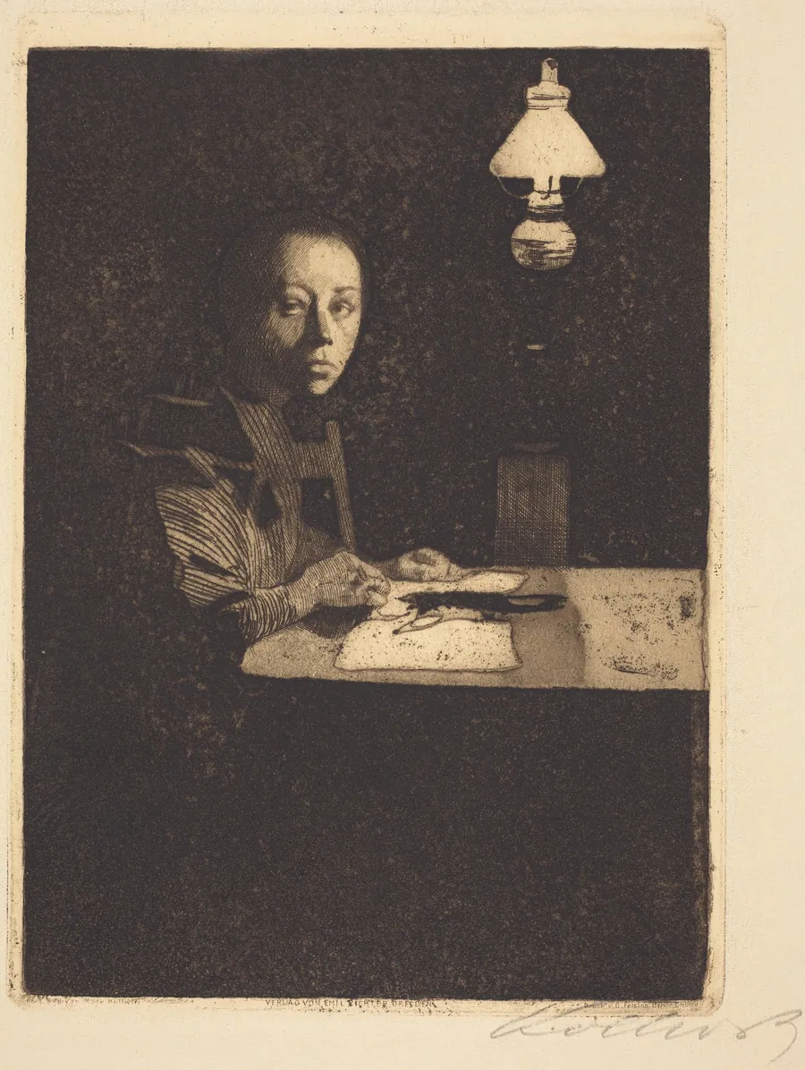 Self-Portrait at the Table (Selbstbildnis am Tisch) by Käthe Kollwitz