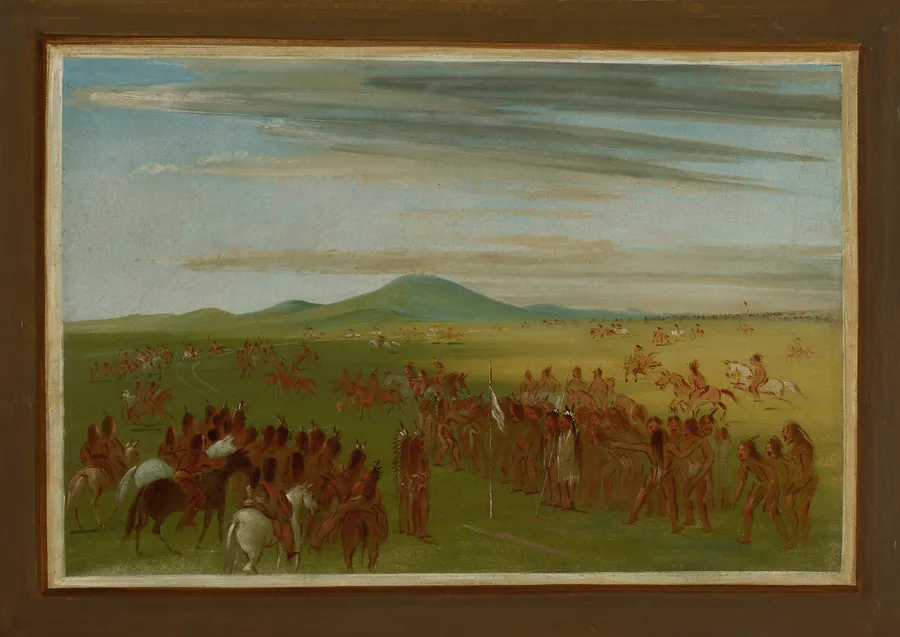 Horseracing on a Course Behind the Mandan Village by George Catlin, born Wilkes-Barre, PA 1796-died Jersey City, NJ 1872