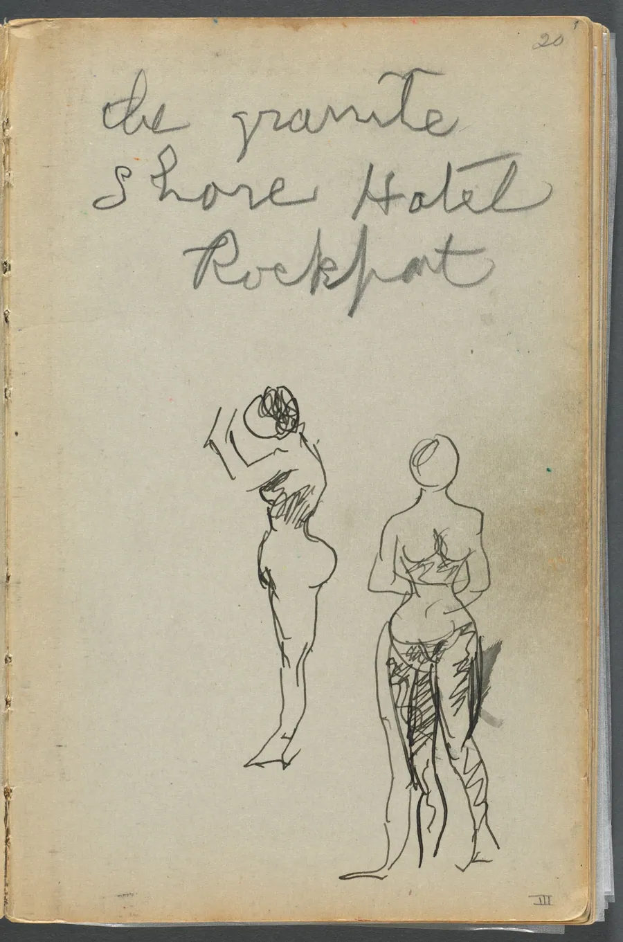 Sketchbook- The Granite Shore Hotel, Rockport, page 001: Female Nudes with Notes by Maurice Prendergast