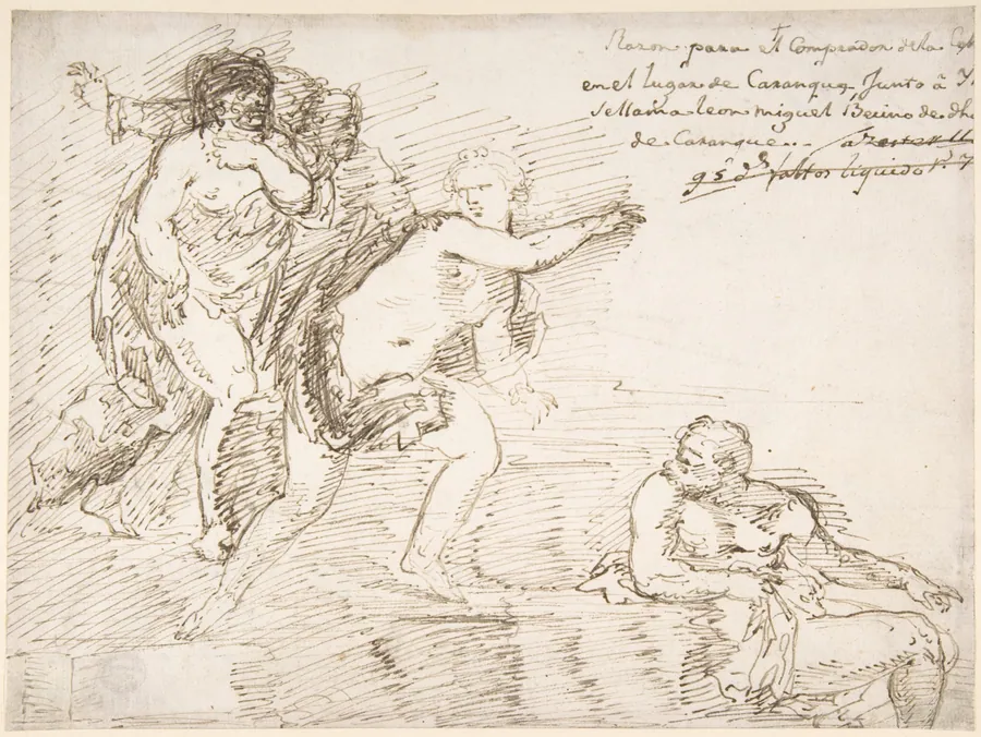 Unidentified Subject with Male Nudes at Left and Right, with a Female Nude at Center by Anonymous, Spanish, 17th century