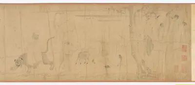 Luohans and animals crossing the sea