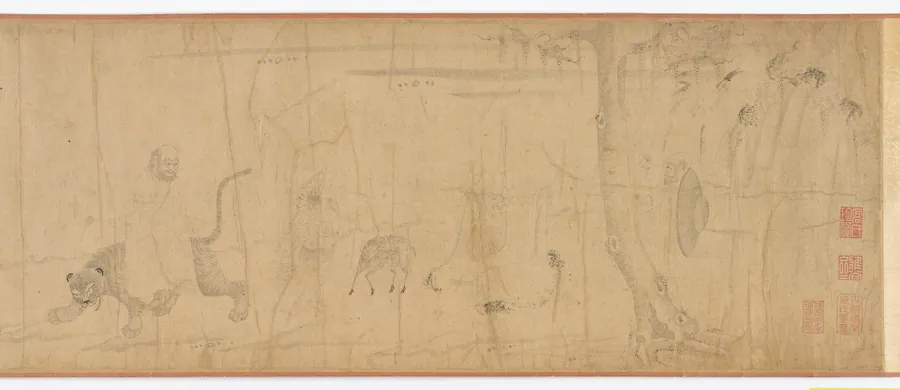 Luohans and animals crossing the sea by Formerly attributed to Li Gonglin (傳)李公麟 (ca. 1049-1106)