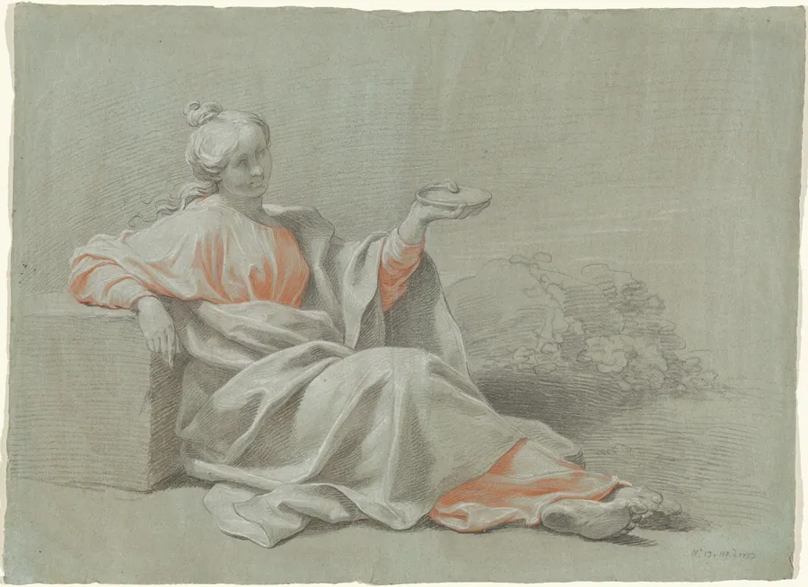 Young Woman with a Bowl, Seated Outdoors by Johann Justin Preissler