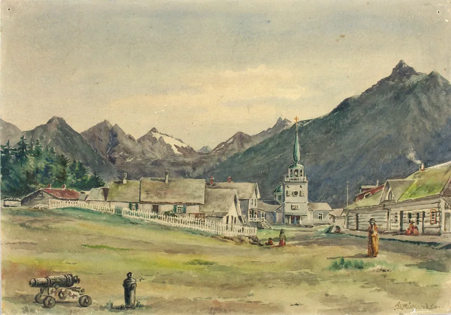 Lincoln Street, Sitka, 1887 by Theodore J. Richardson, born Readfield, ME 1855-died Minneapolis, MN 1914