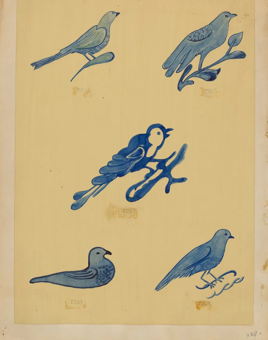 Bird Decorations on Stoneware by American 20th Century